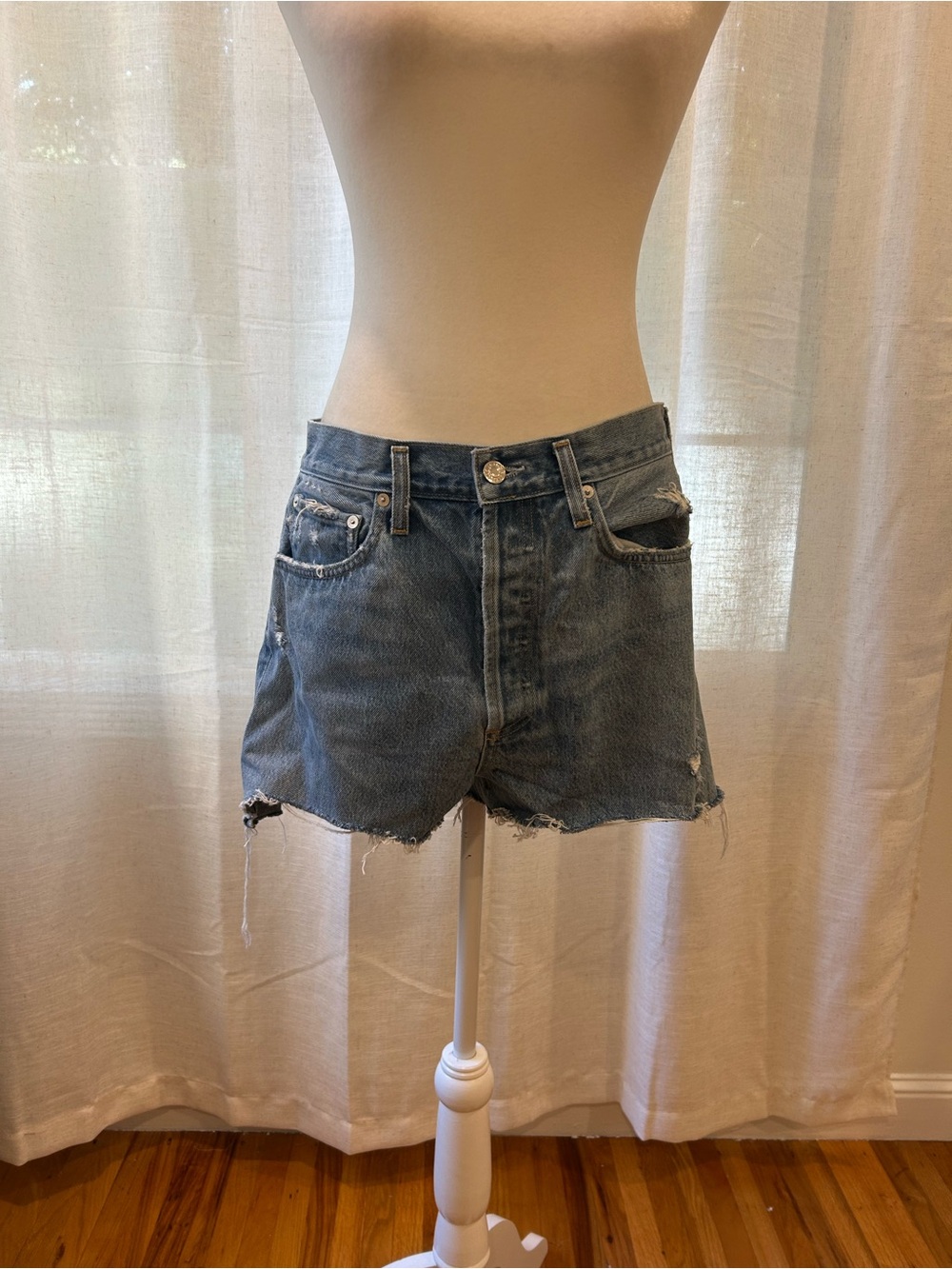 Agolde Blue Distressed Jean Shorts